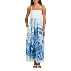 LA RAGAZZE Made In Italy Linen Blend Sleeveless Palm Print Placed Maxi Dress